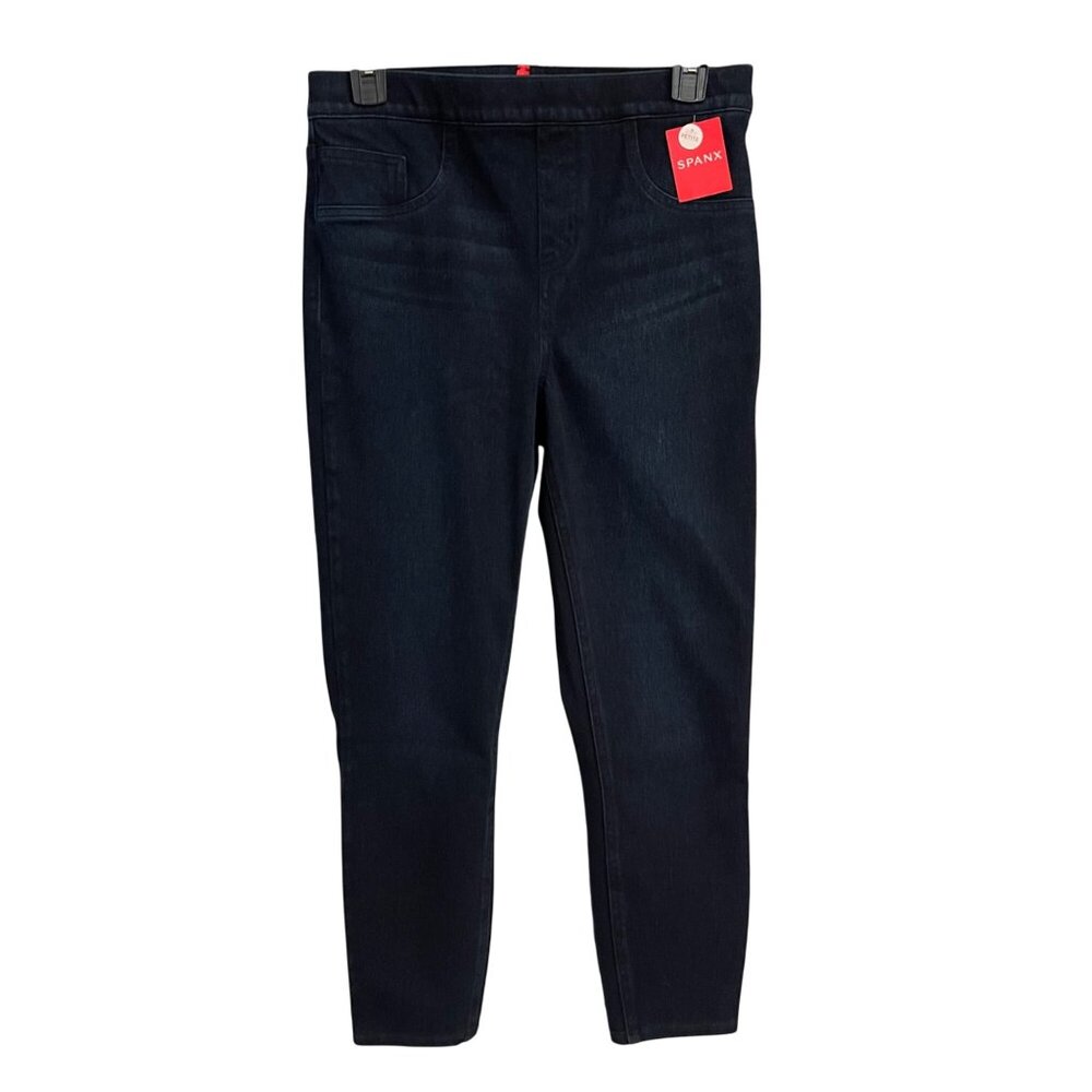 Spanx Womens Sculpting Dark Wash Skinny Jeans Petite Medium Pull On Stretch